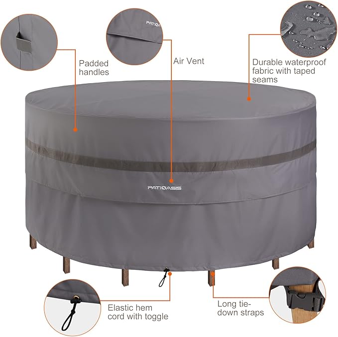 Waterproof Patio 4-6 Piece Chairs and Round Table Cover 76'' Dia All Weather Proof 600D Oxford Gray Outdoor Furniture Cover for Round Table