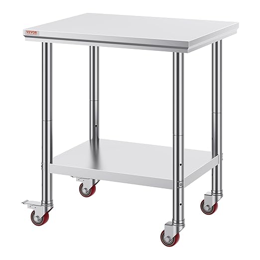 Vevor Stainless Steel Work Table with Wheels 24 x 30 x 32 Inch Prep Table with 4 Casters Heavy Duty Work Table for Commercial Kitchen Restaurant Business, Silver and Black : Industrial & Scientific