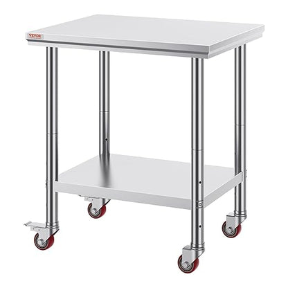 Vevor Stainless Steel Work Table with Wheels 24 x 30 x 32 Inch Prep Table with 4 Casters Heavy Duty Work Table for Commercial Kitchen Restaurant Business, Silver and Black : Industrial & Scientific