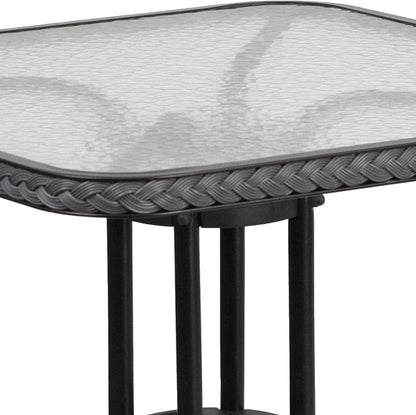 Flash Furniture Barker 28'' Square Tempered Glass Metal Table with Gray Rattan Edging
