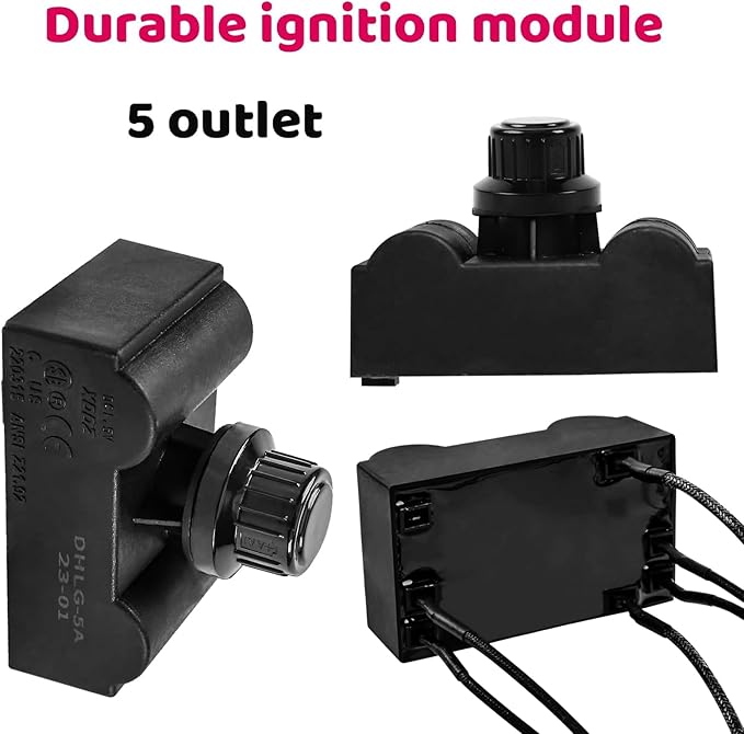 Uniflasy 5-Outlet Electronic Grill Igniter Kit Compatible with Char-Broil | for Surefire systems, 8678636P06/G511-0055-W1/G515-0030-W2, 8 wires, 2 buttons, supports 4 burners plus side burner