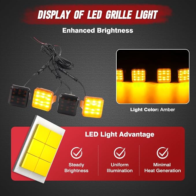 LED Grille Lights with Wiring Harness, 12 LED Grille Lights, Compatible with Toyota Land Cruiser Prado LC250 J250 2024–2025, 1 Set (1 to 4)