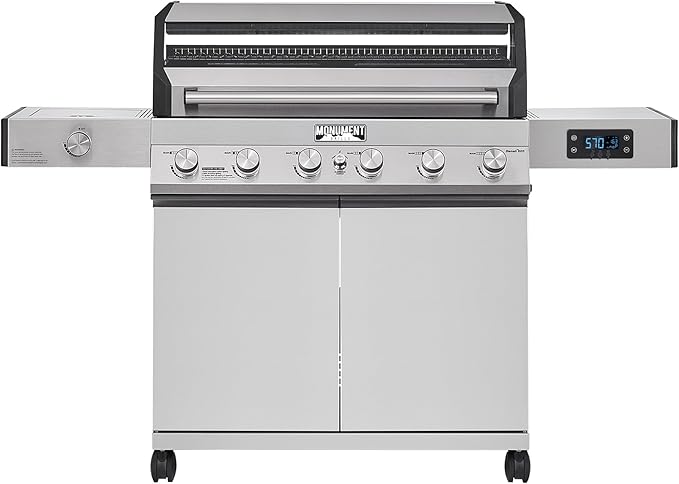 Monument Grills Denali Series, 6+1 Convertible Natural Gas Smart bbq Grill, 6 Burners & 1 Side Burner Stainless Steel Denali 605 with Smart Technology, Knob Controls (Without Conversion Kit)