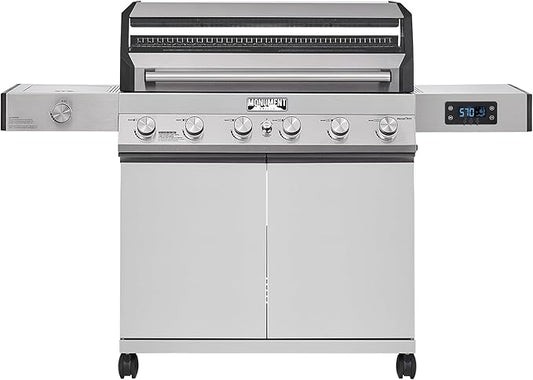 Monument Grills Denali Series, 6+1 Convertible Natural Gas Smart bbq Grill, 6 Burners & 1 Side Burner Stainless Steel Denali 605 with Smart Technology, Knob Controls (Without Conversion Kit)