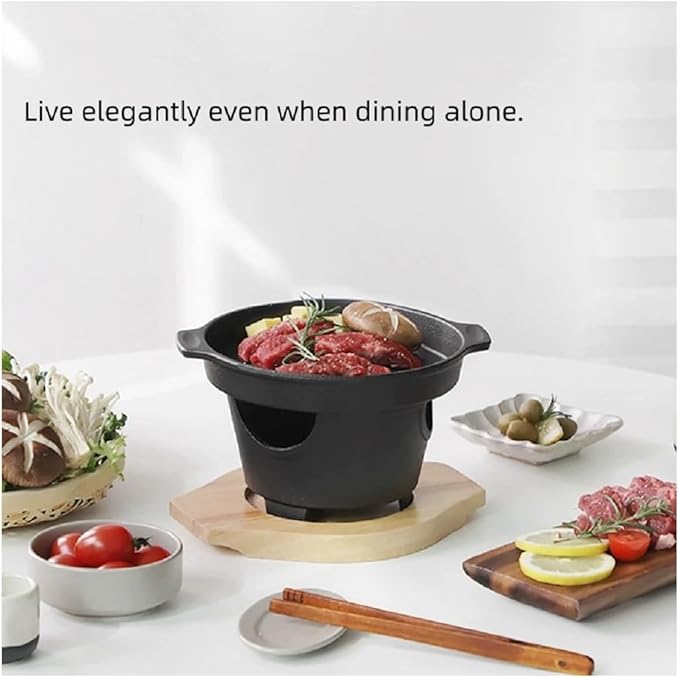 Mini charcoal Grill, 7.8in Portable Charcoal Grill with Wooden Base, Portable Grill Smokeless（Single Person）