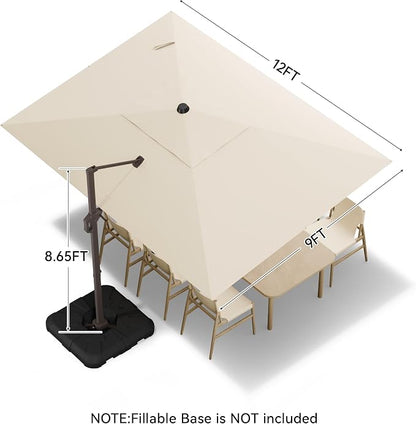 9x12 FT Cantilever Patio Umbrella, Beige Large Rectangular Umbrella