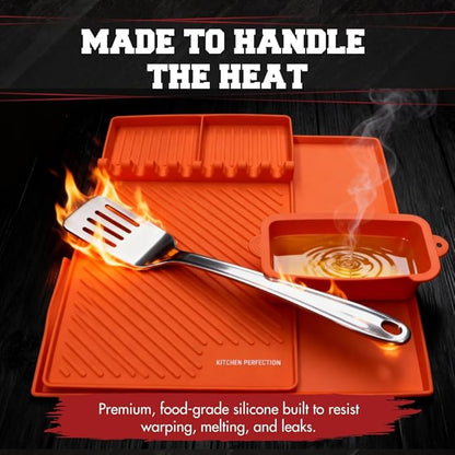 KITCHEN PERFECTION Ultimate Kit for Blackstone Griddle 36 Inch - Silicone Griddle Cover Mat + Griddle Accessories Mat + 2 PCS Silicone Grease Cup Liners Hermetic Protection from Rust & Debris All Year