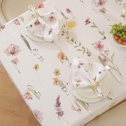SASTYBALE Spring Summer Floral Tablecloth 60x120 Inch Rectangle | Watercolor Wildflower, Wrinkle-Free, Washable, Stain Resistant Table Cloth for Kitchen, Dining, Farmhouse, Holiday Decor