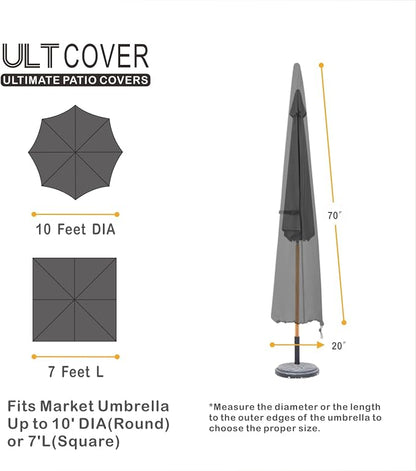 ULTCOVER Patio Parasol 600D Waterproof Outdoor Market Umbrella Cover - Fits Market Umbrella 7-10 Feet, Black