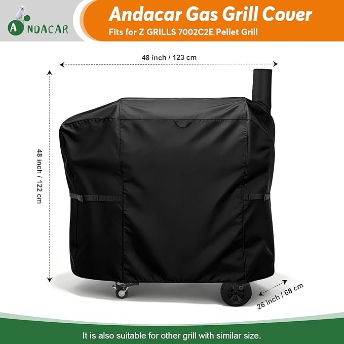 Charcoal Grills Cover for Z Grills 7002C2E Pellet Grill, Waterproof Outdoor Grill Cover BBQ Grill Cover Barbeque Grill Cover (Cover Only) - 48" L×26" W×48" H, Black