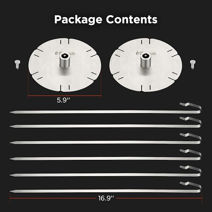 TURBRO Universal Grill Rotisserie Skewer Set, 304 Stainless Steel, Fits 1/2” or 3/8" Hexagon, 3/8" or 5/16" Square Spit Rods, Compatible with Most Grills, for Outdoor BBQ and Gatherings