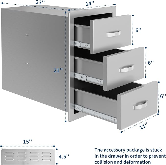 Garvee Outdoor Kitchen Drawers 14"Wx23"Dx21"H, Flush Mount Access BBQ Drawers with full Stainless Steel,Weatherproof & Rust-Resistant,for Outdoor Kitchen Island, Patio Grilling Tools & Spices | Stainless Steel - Weatherproof Rust-Resistant Drawers for ...