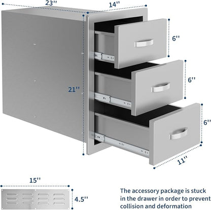 Garvee Outdoor Kitchen Drawers 14"Wx23"Dx21"H, Flush Mount Access BBQ Drawers with full Stainless Steel,Weatherproof & Rust-Resistant,for Outdoor Kitchen Island, Patio Grilling Tools & Spices | Stainless Steel - Weatherproof Rust-Resistant Drawers for ...