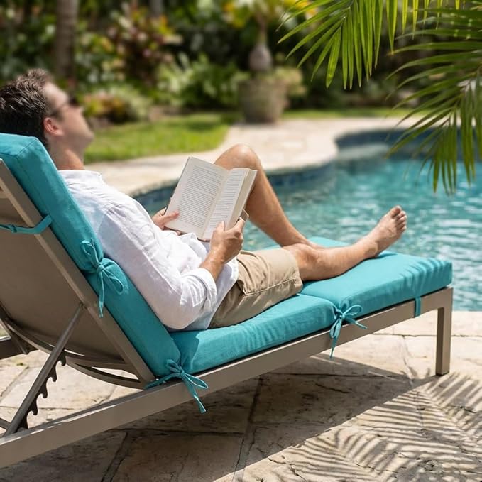 3" Solid Outdoor Lounge Chair Cushion, 74 x 22.5 inch Weather Resistant Chaise Lounge Cushion with 6 Ties for Patio Pool Furniture