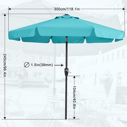 MASTERCANOPY 10ft Patio Umbrella with Valance, Crank & Tilt, Turquoise | 8 ribs, UV/fade-resist, waterproof, vent, for garden/deck/yard/pool