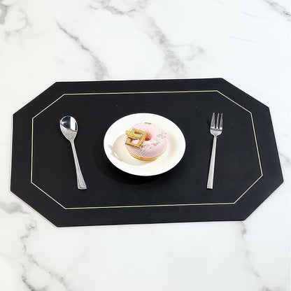 Oil-Proof Faux Leather Dual Sided Placemats Set of 4,Wipeable Table Protective Mats,Heat-Resistant Dining for Kitchen, Indoor Outdoor Use,Black&Red