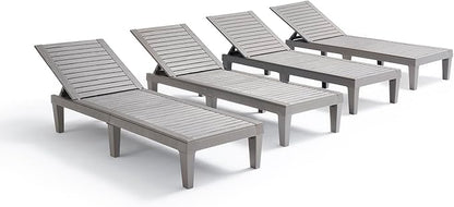 Nestl Sun Tanning Chair - Light Grey Chaise Lounge Chair Outdoor, Lightweight Pool Lounge Chairs Set of 4, Adjustable 5-Position Reclining Lawn Chair, Waterproof Beach Outdoor Lounge Chairs