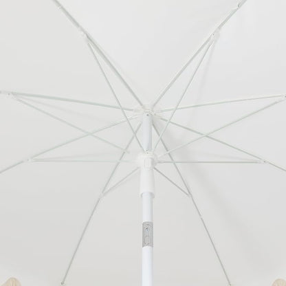 JONATHAN Y Mariner 6.5 ft. Solid Fringe Beach Umbrella, White | Push-Button Tilt, UV 50 Protection, Matching Carry Bag, Iron Pole, Wind Vent, Scalloped Round Canopy