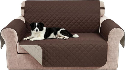 Reversible 45" Small Loveseat Sofa Covers, Chocolate/Beige | Loveseat Covers for Dogs Water Repellent, Friendly Furniture Protector with Elastic Straps for Living Room
