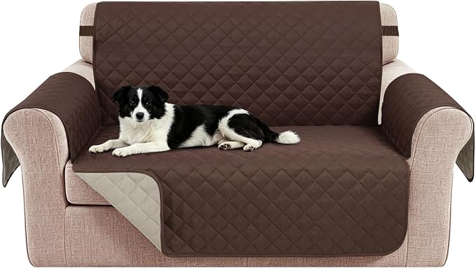 Reversible Loveseat Couch Sofa Covers, 2-Seater, Chocolate | Loveseat Covers for Dogs Water Repellent, Friendly Furniture Protector with Elastic Straps for Living Room