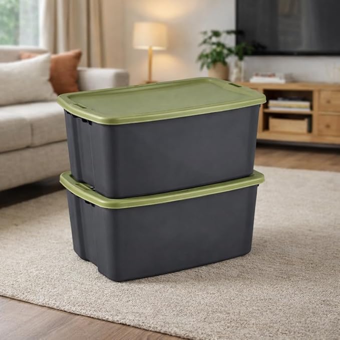 6-Pack 30 Gallon Plastic Storage Bins with Deep Recessed Lid, Stackable Heavy-Duty Storage Containers with Full Grip Handles for Camping Gear, Sports Equipment, Tools, Blankets & Sleeping Bags