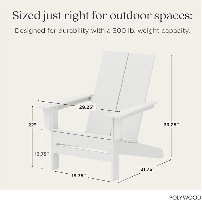 Polywood Contemporary Modern Oversized Adirondack Chair in White