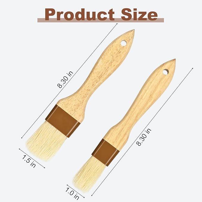 2 pcs Pastry Brush, Natural Bristle Basting Brush for Cooking and Baking, Premium BBQ Brushes for Butter, Oil, Egg, Sauce, Turkey, Marinade and Kitchen Food by SFIUYLB
