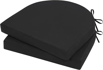 Topotdor Outdoor Chair Cushions Set of 2, 18"x18"x2" Waterproof Patio Chair Cushions for Outdoor Furniture, Round Corner Outdoor Seat Cushions Color Fastness Chair Pads with Ties, Black