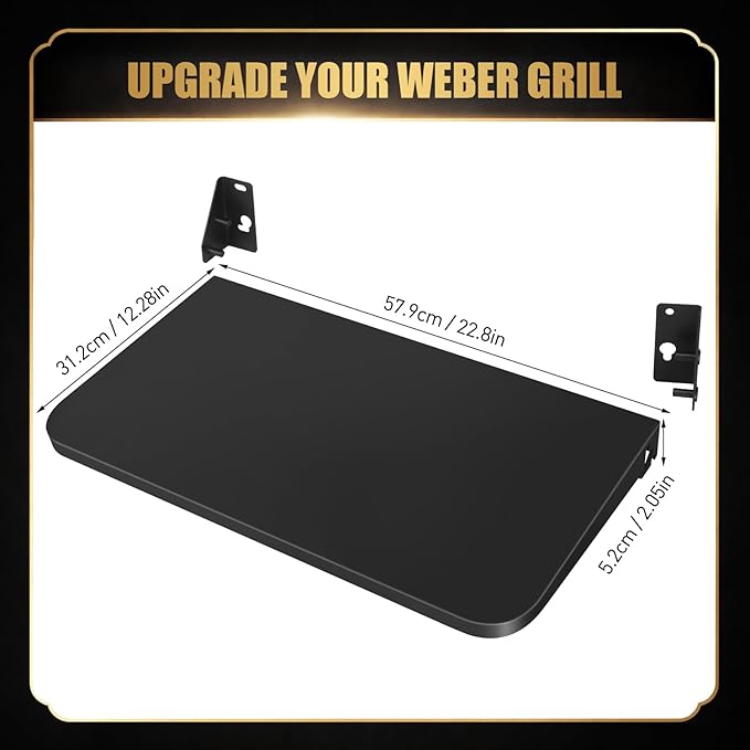 QuliMetal Foldable Front Shelf for Weber Searwood 600, 22.80" Grill Front Table, BBQ Prep Shelf Accessory, Quality Steel Front Shelf