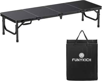 FUNYKICH 4ft Low Folding Picnic Table(45.7''x15.7''x10.3''), Thicker Aluminum Legs Beach Table with Handle & Carry Bag, Lightweight Small Camping Table for Picnic Beach Camping Party, Black