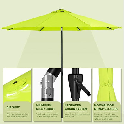 Tempera Patio Market Outdoor Table Umbrella with Push Button Tilt and Crank, Large Sun Umbrella with Sturdy Pole & Fade Resistant Canopy, Easy to Set
