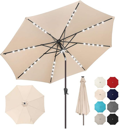 Solar Patio Umbrella with Centre Light, 10 ft Beige | 40 LED Lights, UV Protection, Solar Outdoor Umbrella for Porch, Deck, Pool, Table, Garden, Provides Evening Lighting