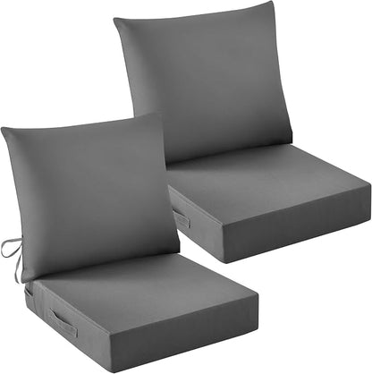 Outdoor Chair Cushions, 24 x 24 Inch Outdoor Cushion for Patio Furniture, Patio Chair Cushion, Waterproof & Fade Resistant Deep Patio Furniture Cushions Set with Handle and Ties, Dark Grey (Set of 2)