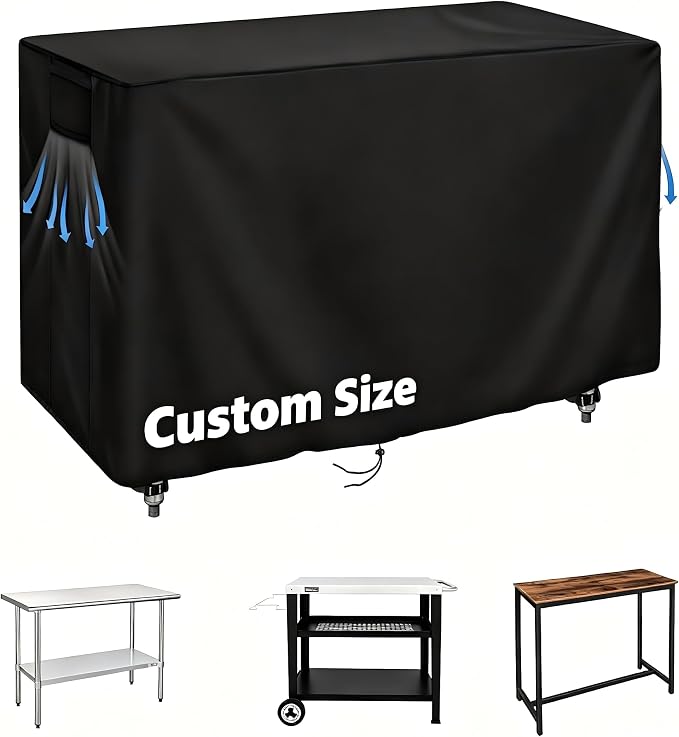 Outdoor Prep Table Cover Rectangle Waterproof, Patio Stainless Steel Table Cover, Workbench Covers Waterproof, Picnic BBQ Grill Cart Covers (Black) (Black/Rray, Customized Size)