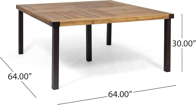 Christopher Knight Home Lankershim Outdoor Acacia Wood Dining Table, Teak and Rustic Metal