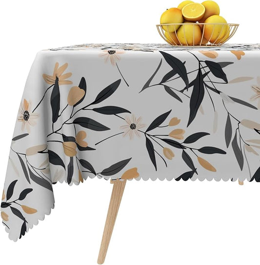 Floral Square Tablecloth Black and Yellow Leaves Flowers Table Cloth Perfect for Spring Home Decor 60x60 Inch Botanical Waterproof Resistant Table Cover for Kitchen Dining Room