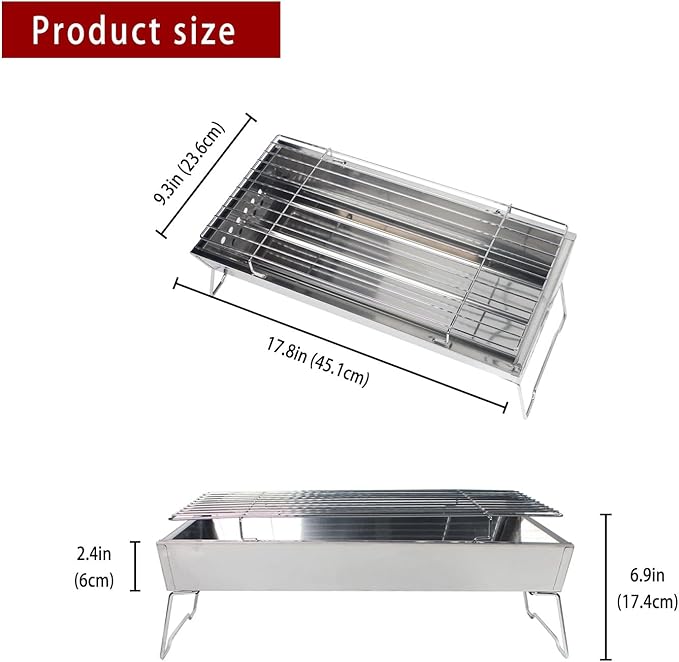 Portable Stainless Steel Grill, Home Charcoal Grill and Outdoor Folding Grill, Perfect for Traveling, Outdoor Cooking and BBQ, Camping, Picnics.