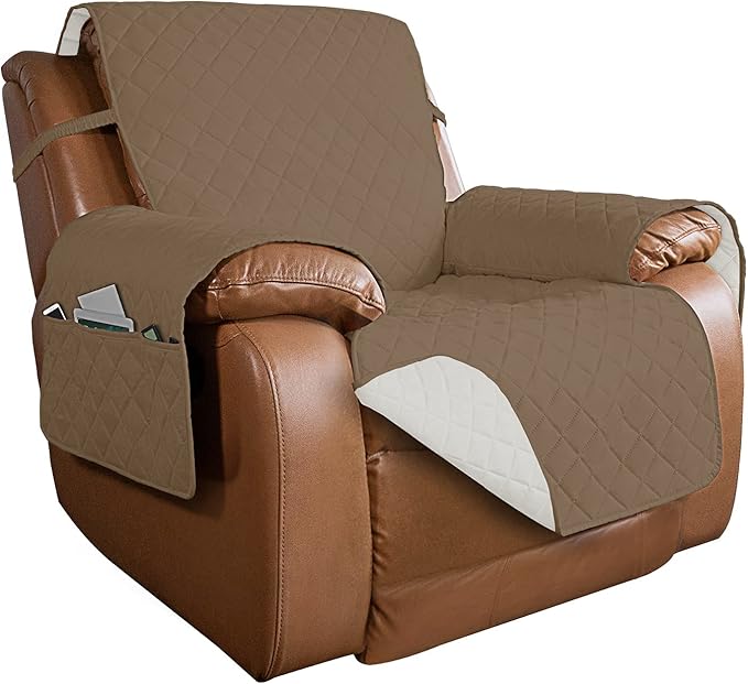 PureFit Reversible Recliner Chair Covers Couch Covers for Dogs, 28 in | Camel/Ivory, Water Resistant Couch Protector, Washable Pet Couch Cover with Non Slip and Elastic Straps For Kids