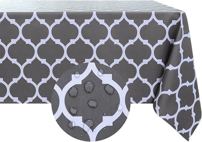 Romanstile Rectangle Plastic Tablecloth, 100% Waterproof Oil-Proof Checkered PVC Table Cloth, Heavy Duty Vinyl Table Cover for Dining, Camping, Picnic, Outdoor - 54 x 120 Inch, Moroco Grey