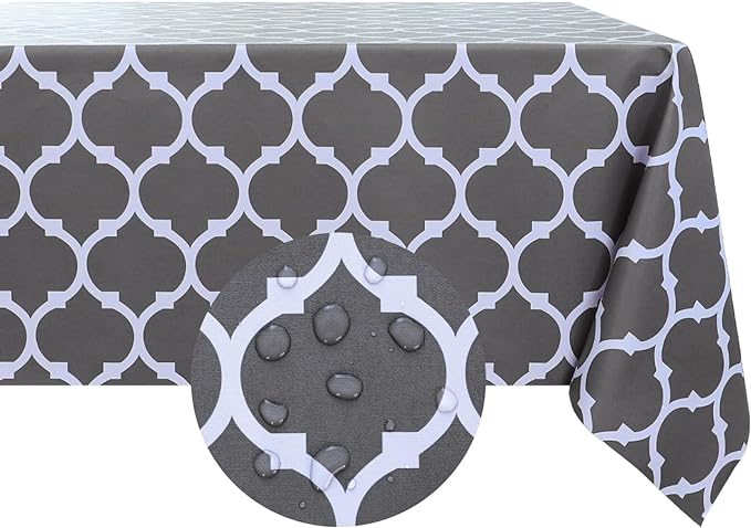 Romanstile Square Plastic Tablecloth, 100% Waterproof Oil-Proof Checkered PVC Table Cloth, Heavy Duty Vinyl Table Cover for Dining, Camping, Picnic, Outdoor - 54 x 54 Inch, Moroco Grey