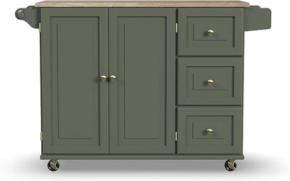 Homestyles Mobile Kitchen Island Cart with Wood Top and Dropleaf Breakfast Bar, 18" D x 53.5" W x 36" H, Green