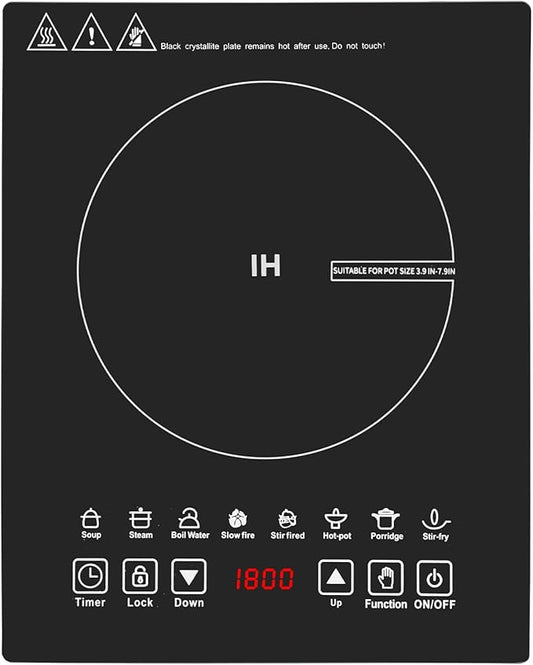 Single Burner Induction Cooktop,Hot Plate with 6 Cooking Modes, portable cooktop with LCD touch control,9 Levels &3H Timer,1800W 110V Portable induction Cooktop