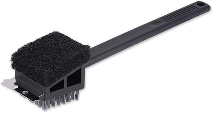 RSVP International Barbeque Grilling Collection Grill Cleaning Tool, 3-in-1 Brush/Scraper, 15-Inch, Black