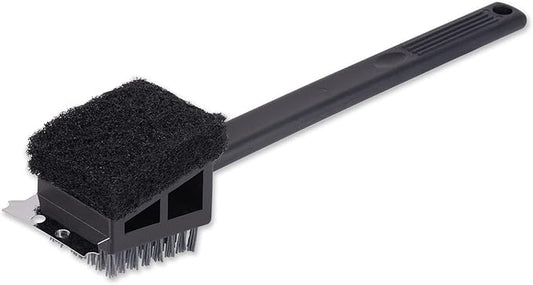 RSVP International Barbeque Grilling Collection Grill Cleaning Tool, 3-in-1 Brush/Scraper, 15-Inch, Black