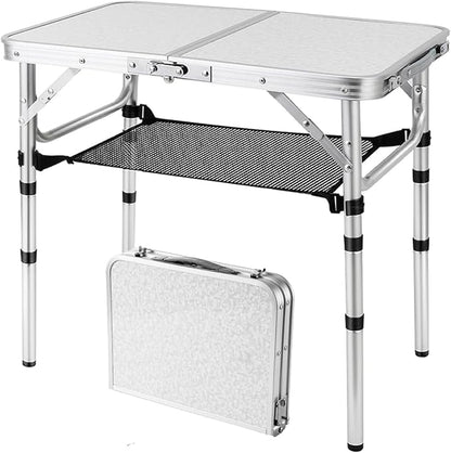 YihuiKo Folding Picnic Table, Small Camping Table with Adjustable Heights | Storage Net, Extension Leg, Lightweight Portable Folding Table, For Beach Home, Carrying Handle, Aluminum Alloy Frame
