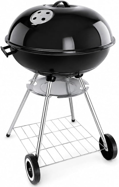 22-Inch Black Kettle Charcoal BBQ Grill: Built-in Ash Collector for Easy Cleaning, Great for Outdoor Cooking, Heavy-Duty for Backyard & Camping