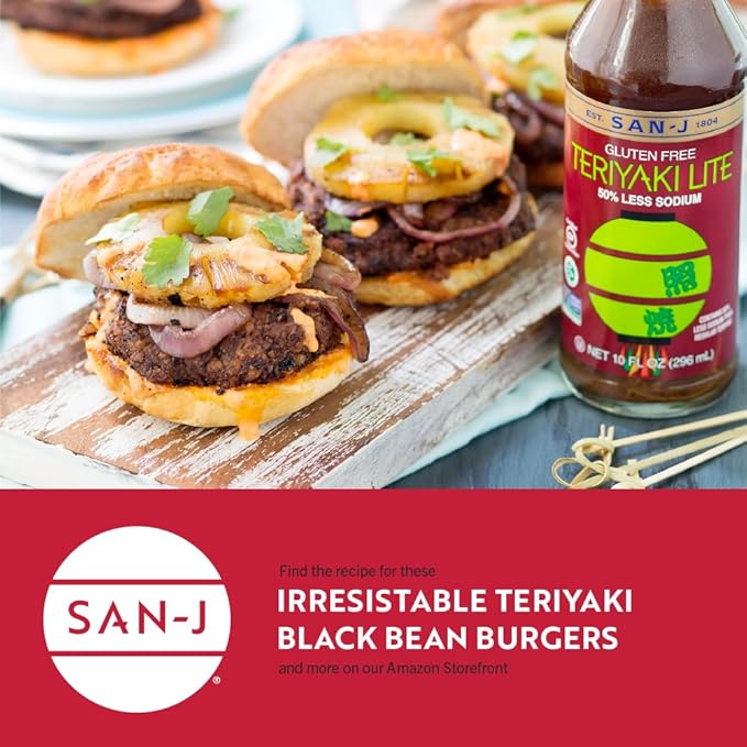 San-J - Gluten Free LITE Teriyaki Sauce with 50% Less Sodium - Well-balanced Sauce for Cooking - Non-GMO - 10 oz. Bottles - 2 Pack