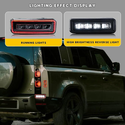 T T-ABC New Accessories Compatible with 2020-2025 Land Rover Defender Grill Lights 110 130 90 Fog Light P300 P400 P500 P525 Rear Bumper Lamp All Edition LED Trim Custom Front Replacement (GS+RN)