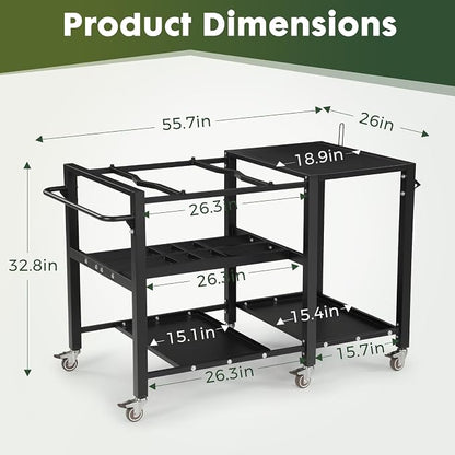 Outdoor Grill Table for Big Green Egg, BBQ Cart with Lockable Wheels | Suitable for Various Sizes of Green Egg Nest Grill Racks, Storage Rack & Bottle Opener, Prep Cooking Station for Party, Black