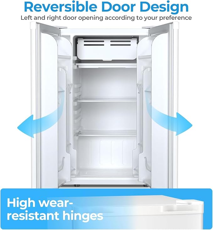 COWSAR 3.2 Cu.Ft Mini Fridge with Freezer, Freestanding Compact Refrigerator with Reversible Door & 7-Speed Thermostat, Small Fridge for Office, Apartment, Gameroom (WHITE)